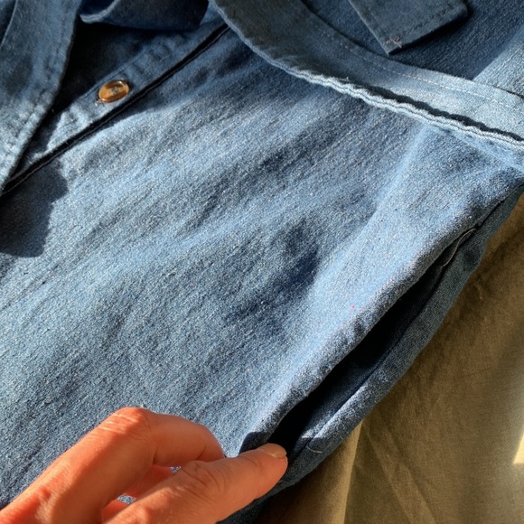 Stretchy Denim Button Down Dress with Waist Tie - Picture 12 of 12